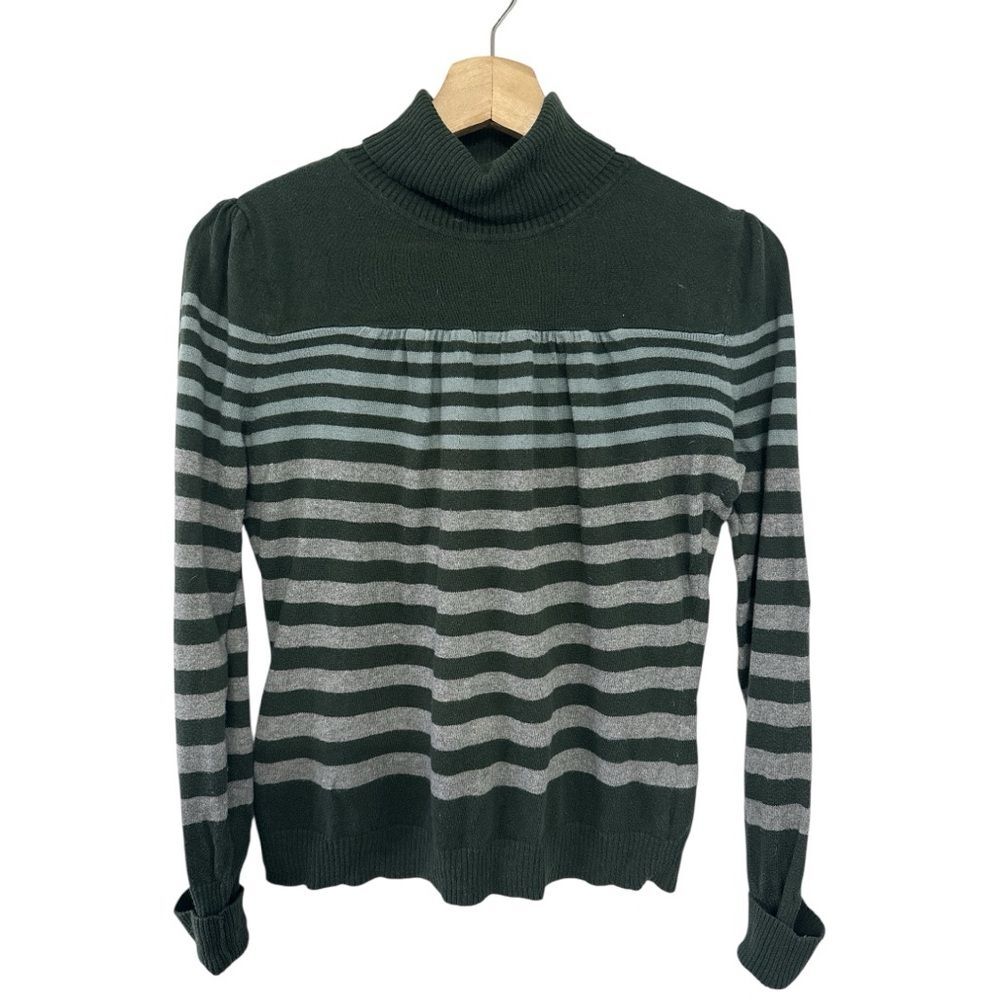 Vintage a.n.a. Gray Stripe Turtleneck Sweater Medium Petite Black Y2K Boho chic